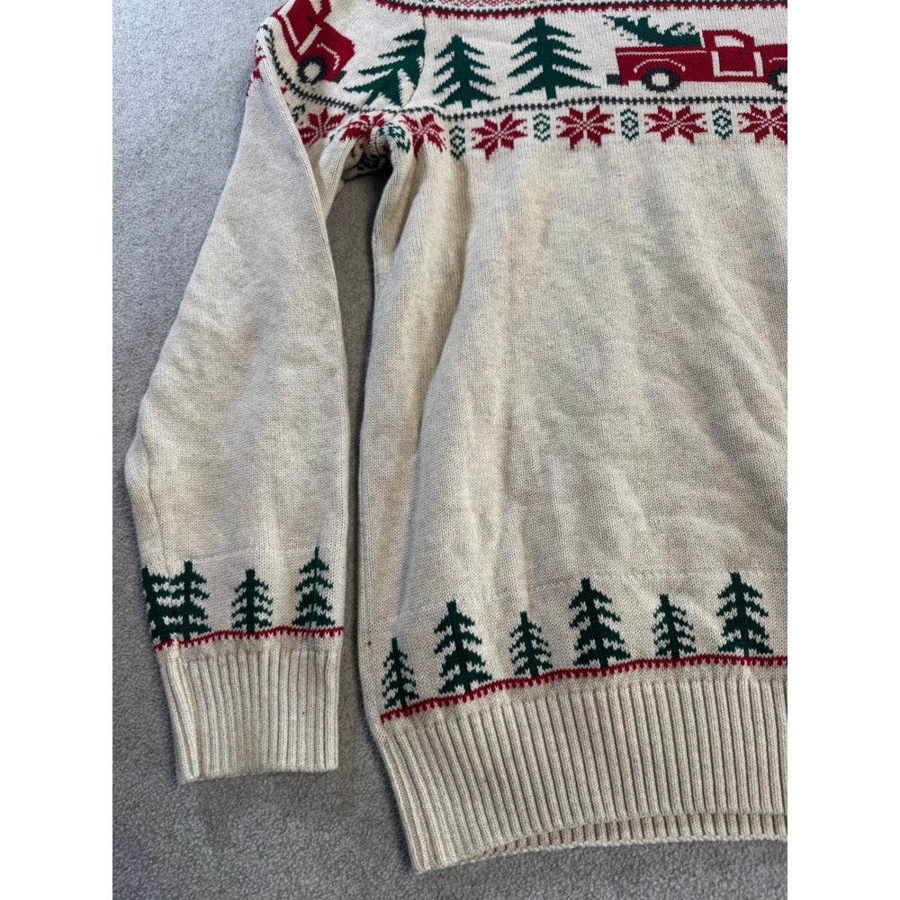 Chaps Christmas Sweater Mens L Oatmeal Heather New Red Truck Holiday Fair Isle - Picture 2 of 12